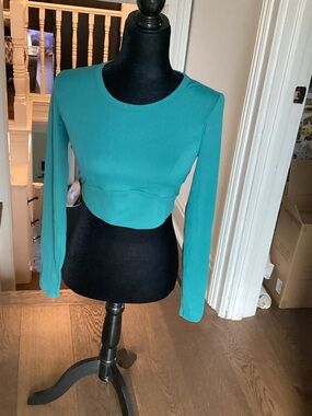 Blackheart Teal Long-Sleeve Ribbed Crop Top